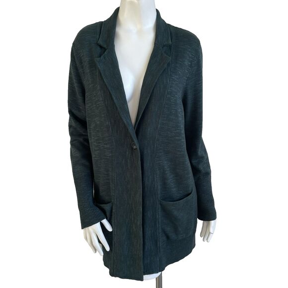 J Jill Sweater Size Medium Forest Green Cotton Knit Long Cardigan Pockets - Picture 1 of 13